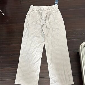 NWT Abercrombie & Fitch Girls slacks pants tan with pin stripe & belt 13/14